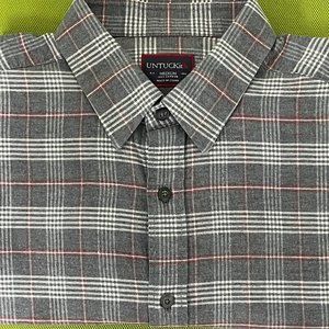 Sold! Untuckit Mens Medium Gray / Red Plaid Lightweight Flannel Shirt
